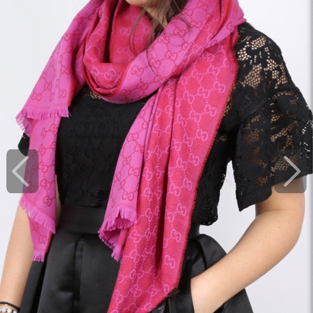 Gucci scarf interlocking GG  wool silk gg wrap Shawl barbie pink